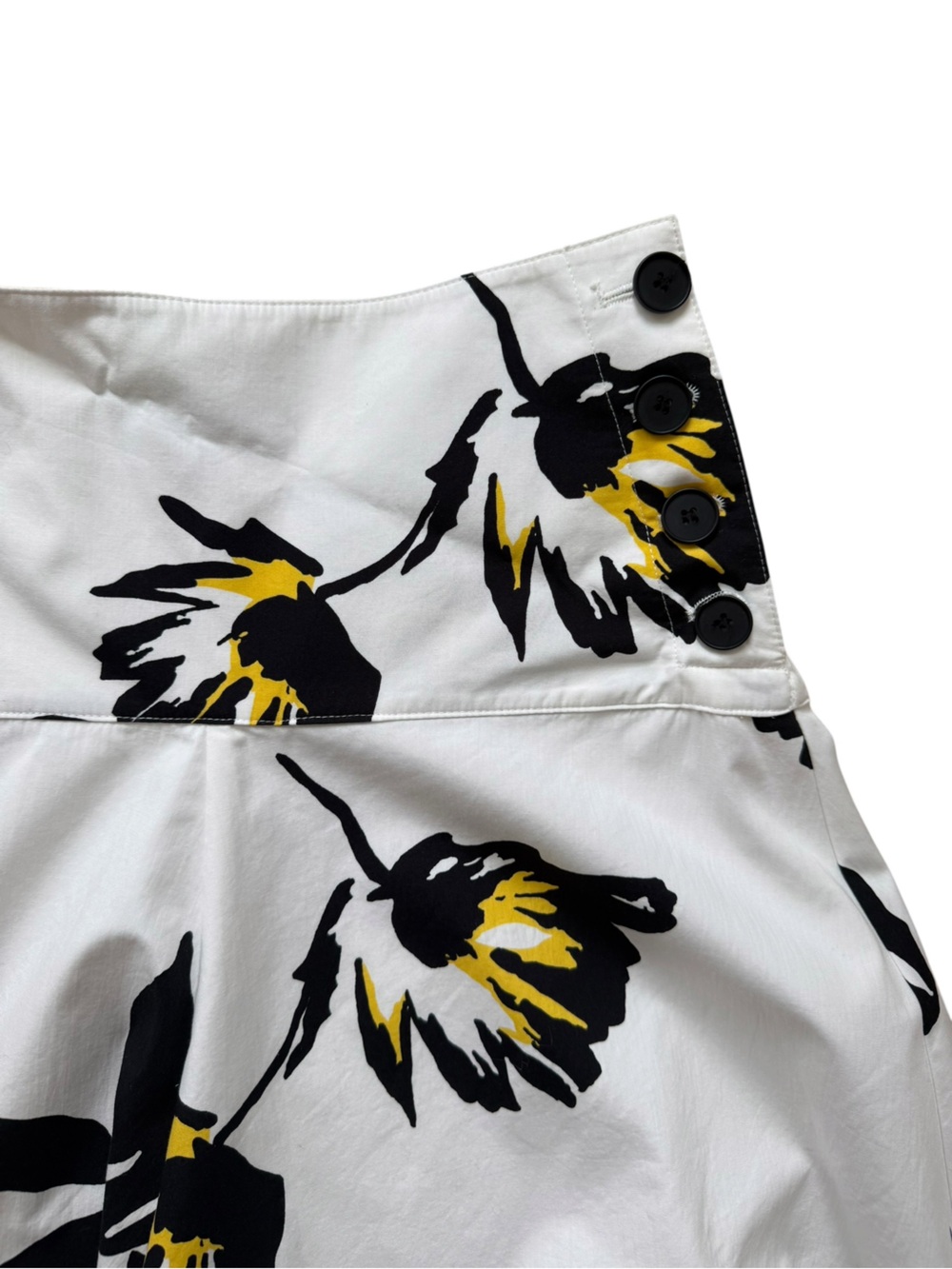 Zara White Midi Skirt with Black and Yellow Floral Print - Picture 2 of 6